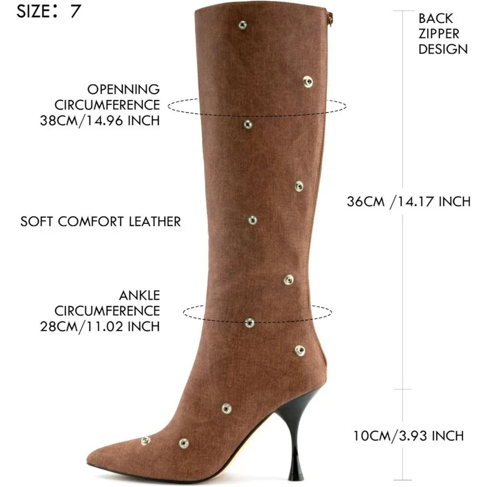 Women Brown Suede Detachable Snap-off Panel Fold Over Fall Shark Knee High Boot
